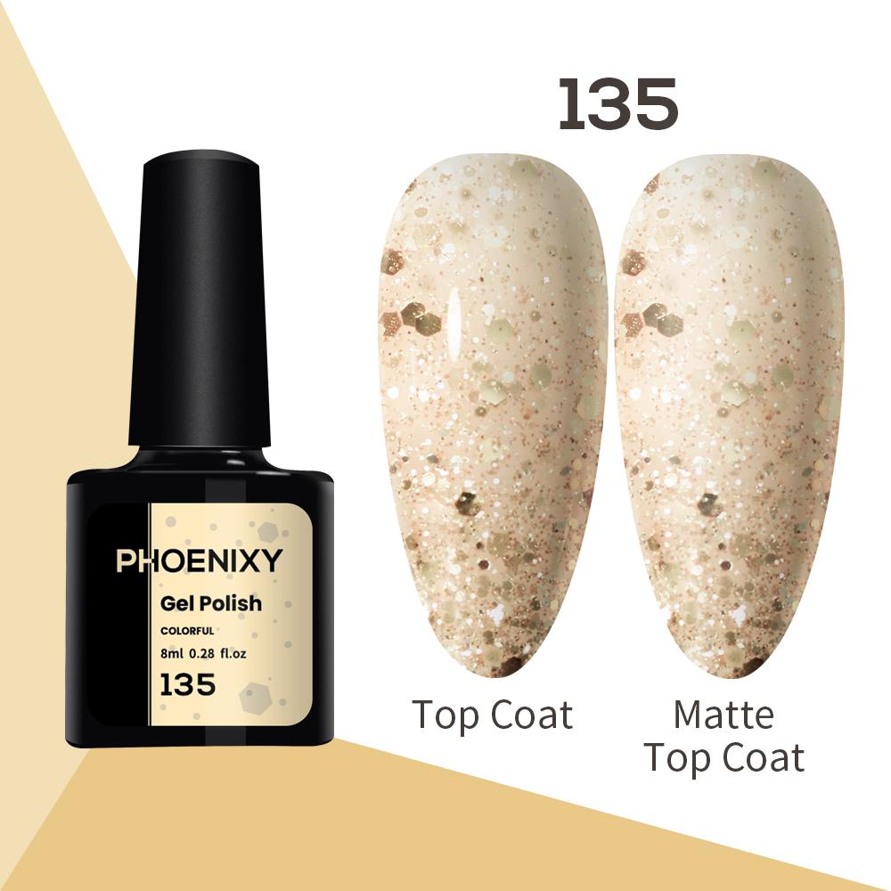 Лак для ногтей PHOENIXY, 8 мл, УФ-светодиодный гибридный лак для дизайна ногтей, гель-лайнер для маникюра, полупостоянная основа, верхнее покрытие, гель с блестками, блестящие цвета, гель