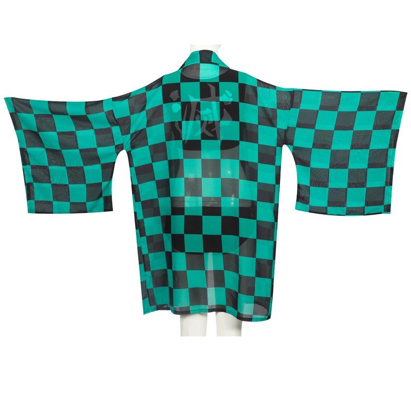 Demon Slayer Косплей Kimetsu No Yaiba Kamado Tanjirou Косплей Двухсекционный купальник с V-образным вырезом Купальник с прозрачным кимоно Кардиган