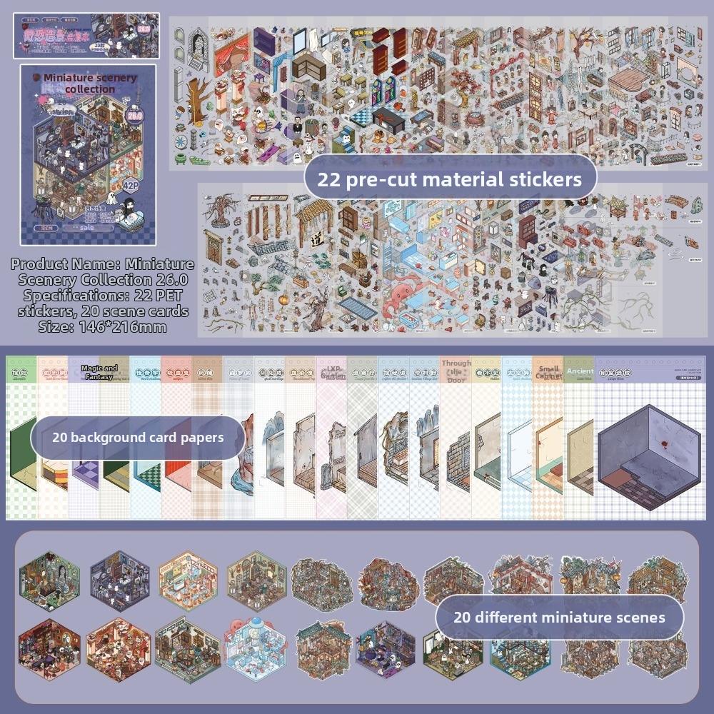 Spooky Theme Miniature Scene Sticker Book 20 Scene Haunted Cottage Sticker Holiday Gifts
