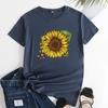 Summer Round Neck Sunflower Pattern Printed Top Fashionable Casual Short Sleeved Women's Pure Cotton T-shirts
