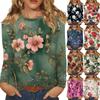 Women's Fashion Floral Print  Neck Long Sleeve Pullover Top
