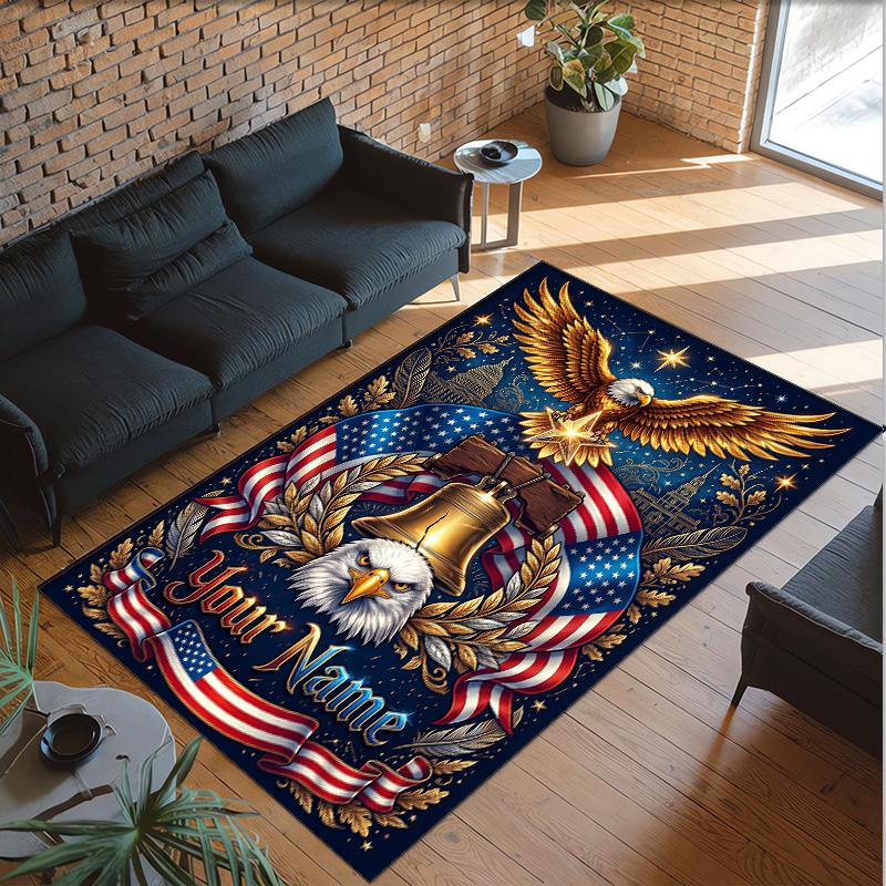 American Patriotic Theme Crystal Velvet Rug Personalized Custom Name Text Soft Floor Mat Home Decor