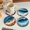 4Pcs New Blue Ocean Round Wooden Coaster for Home, Cafe, Party, Table Decoration, Coaster, Placemat Supplies