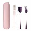 Do Buy Trio Set: Chopsticks, Spoon, and Fork, 3-Piece Set, Made of 18-8 Stainless Steel with a Stylish Wheat Container, 23cm Laser Chopsticks, Titaniu