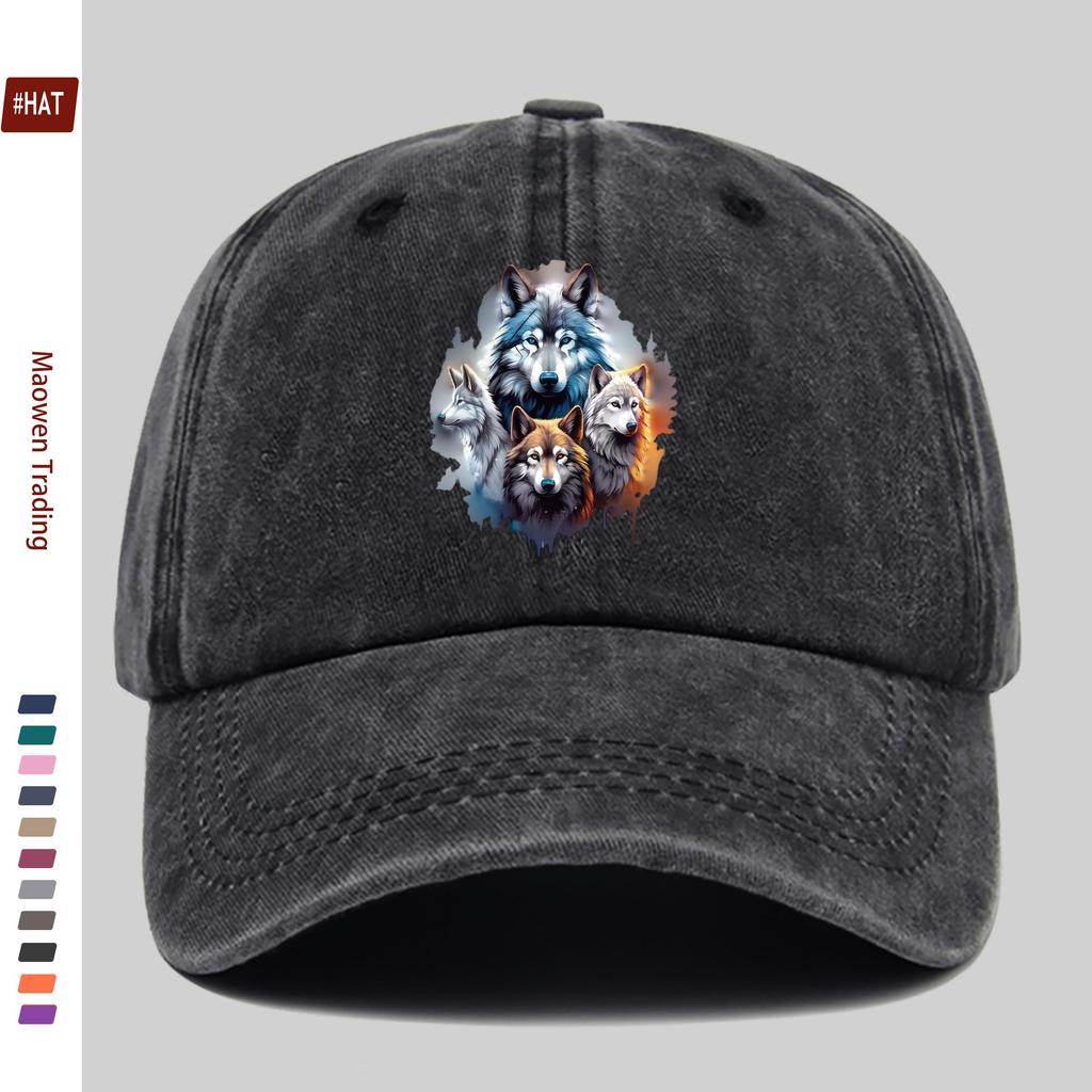 pc Four Wolves in the Jungle Print Baseball Cap with Forest Print Design Sun Hat Hunting Decorative Hat Adjustable Strap Mul