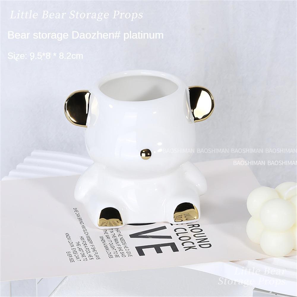 Настольная организация, керамика, многократное использование, пыленепроницаемая и влагостойкая, милый медведь, натуральные цвета, держатель для ручек, керамическая трубка для хранения