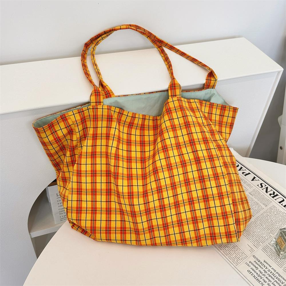Travel Canvas Tote Bag Korean Style Women Handbag Fashion Plaid Shoulder Bag  Girls