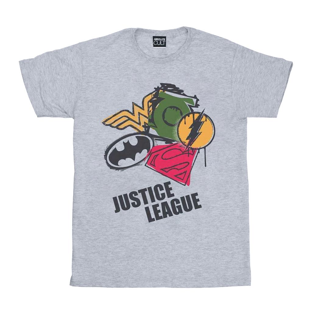 DC Comics Мужская футболка с логотипами-спреями Лиги Справедливости