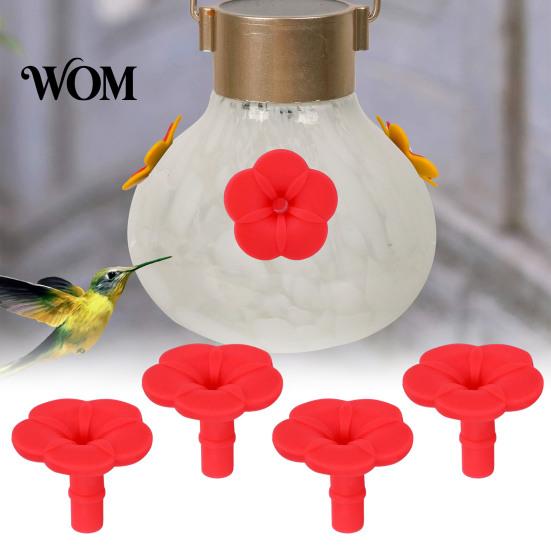 Tool-free Hummingbird Feeder Repair 4PCS Replacement Parts, Simulated Red Flowers Shape, Universal Soft Silicone Bird Part Fit Waterproof Accessories,
