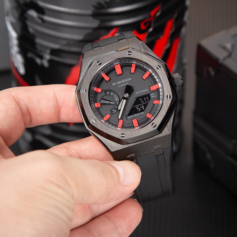 Casio Унисекс Жидкокристаллический/Аналоговый Двойной Дисплей Серия 44,5 мм Черные Часы GA-2100-1A1(Команда788--)