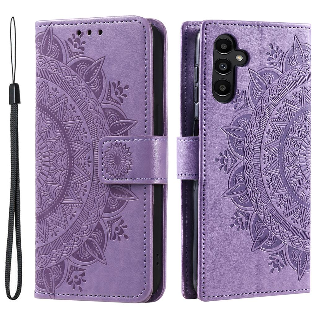 For Samsung Galaxy A17 Stand Case Imprinted Totem PU Leather Wallet Phone Cover with Wrist Strap