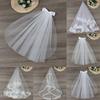 Elegant White Ivory Two Layer Short Simple Wedding Veil Lace Edge Bridal Veil Women's Tulle