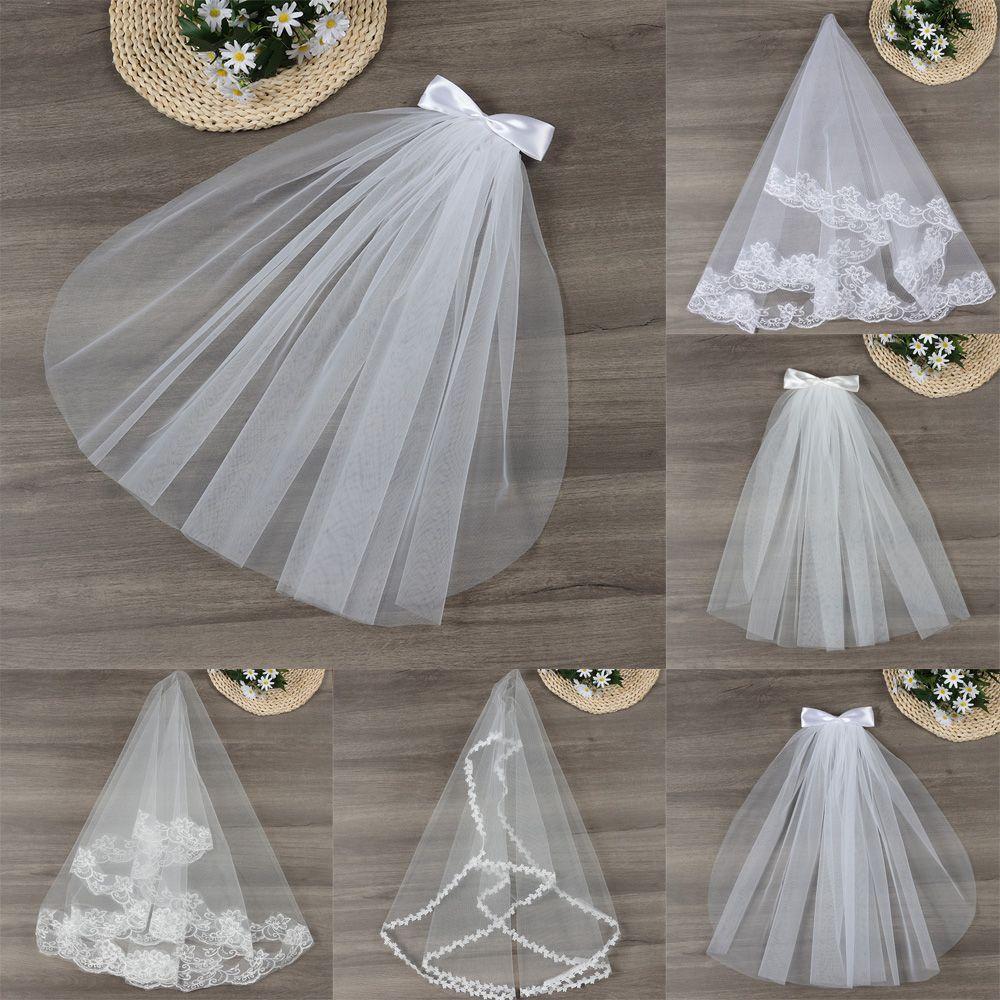 Elegant White Ivory Two Layer Short Simple Wedding Veil Lace Edge Bridal Veil Women's Tulle