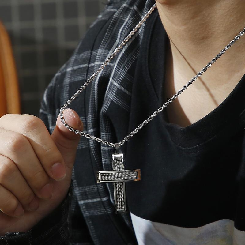 Fashion Cross Pendant Necklace For Men Prayer Stainless Steel Dubai Crux Chain Choker Christ Jewellry