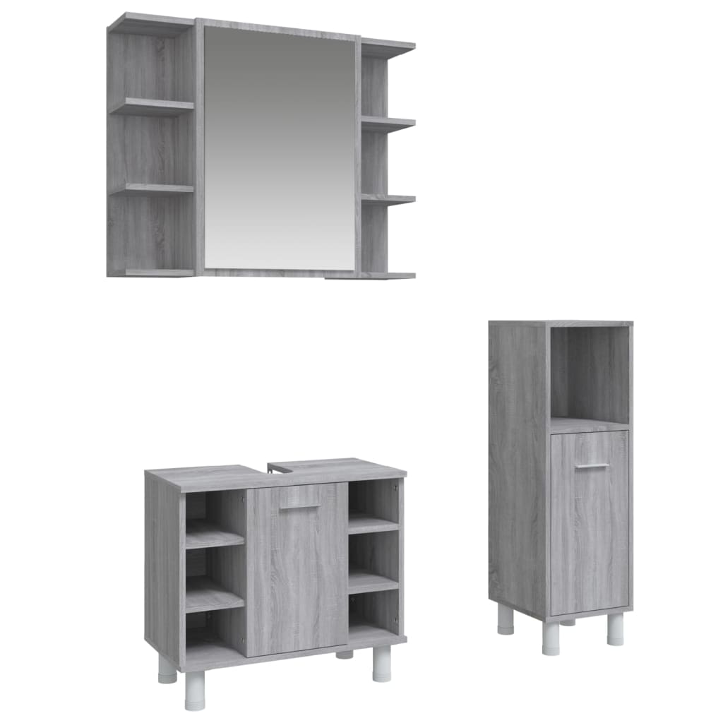 3 Piece Bathroom Furniture Set Grey Sonoma Engineered Wood