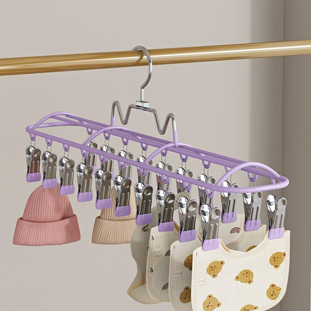 Windproof Clothes Drying Hanger with 20 Clips Stainless Steel Sock Drying Rack Space-Saving Rustproof Clothes Hanger Small Space