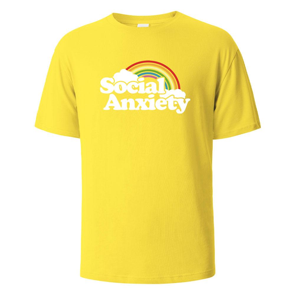 Social Anxiety Printing Mens Tshirt Casual Breathable Tees 100Cotton Funny Tops Street Oversized TShirts For Men Women Oneck