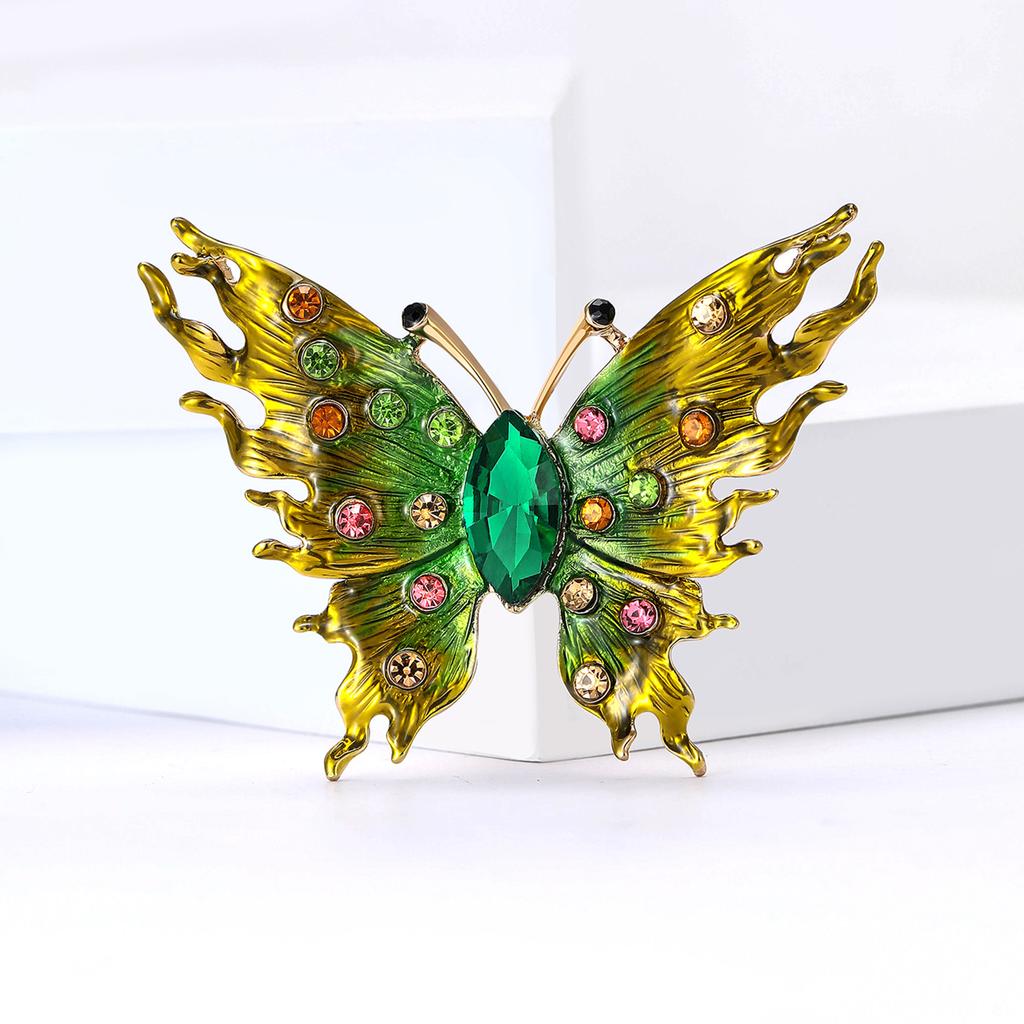 Creative Alloy Enamel Rhinestone Flame Butterfly Brooch High-End Exquisite Women'S Clothing Corsage Jewelry Pin