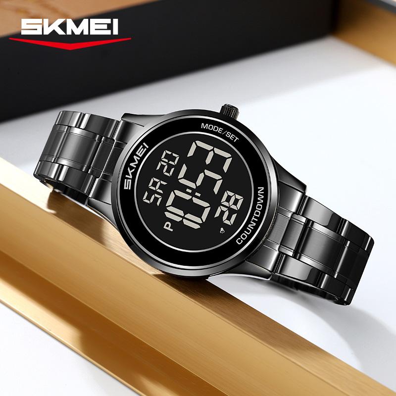 SKMEI 2425 Fashion Digital Watch for Men Stainless Steel Band Waterproof Stopwatch Alarm Date Week LED Backlight Countdown Timer