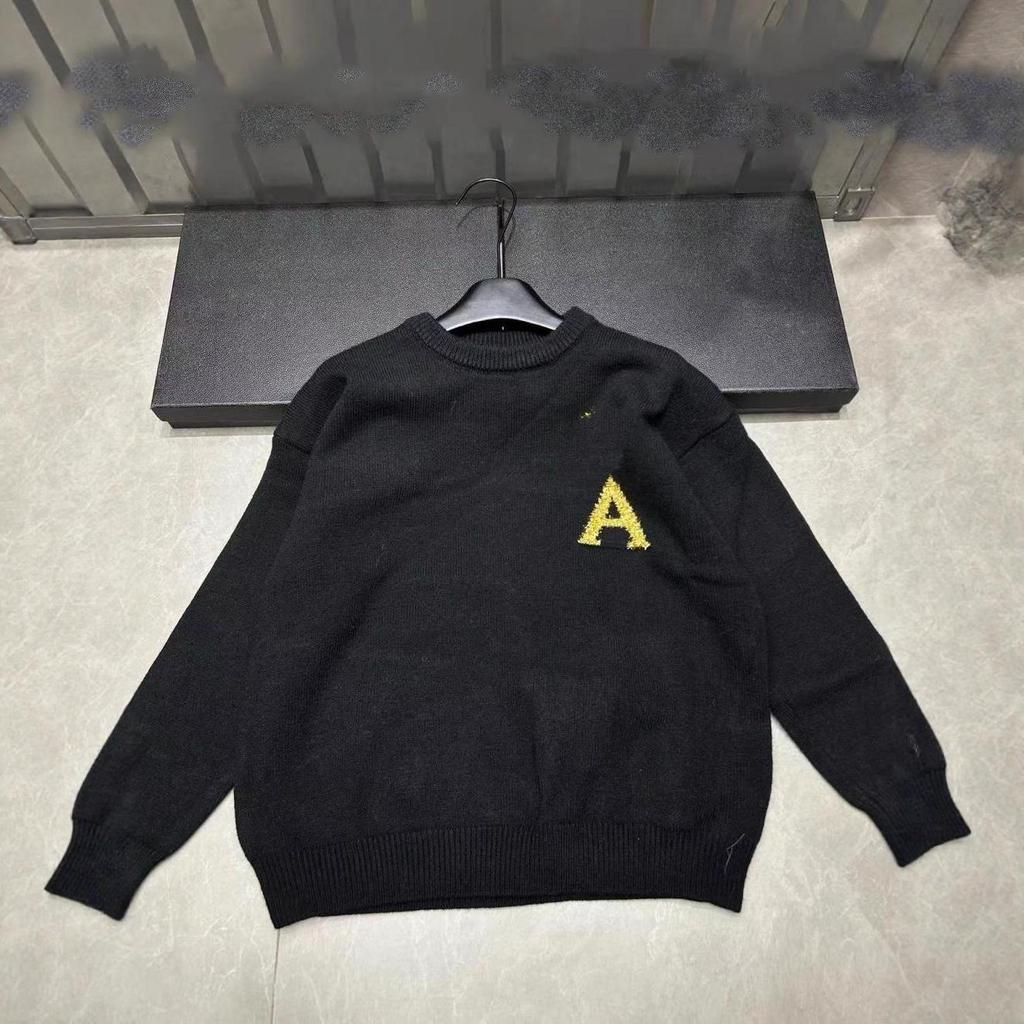 AM2025 Fall/Winter Color Block Heart Knit Pullover - Round Neck, Long Sleeve, Loose Fit Casual Top