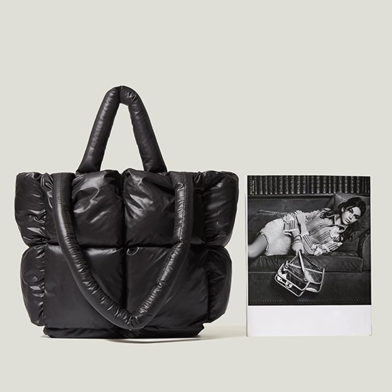 Зимняя новая пуховая сумка-тоут, большая вместительная сумка на плечо, модная сумка из мягкой ткани, женская сумка для покупок, космические хлопковые сумки