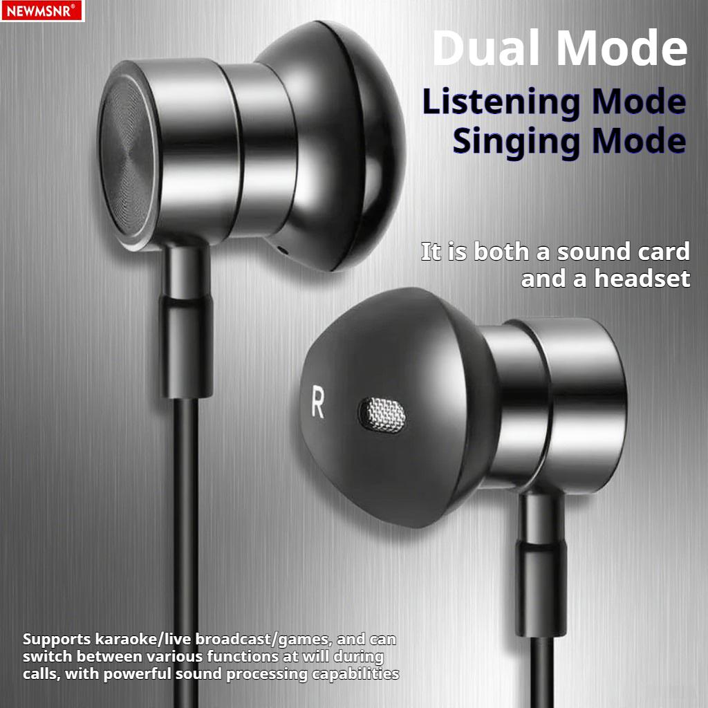 Professional Sound Card 9D Super Bass Earphones Type-C In Ear Headphones Karaoke/Live broadcast Headsets for Samsung With HD Mic