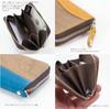Round Mini Wallet Small Large Capacity Coin Case Genuine Leather Natural Wood Wood Leather Made In Japan Mustard