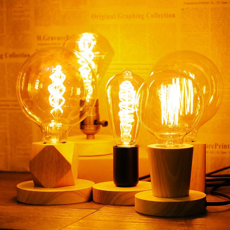 Modern Wood Table Lamp Retro E27 Desktop Decorative Light Indoor Art Lamp Living Room Bedroom Decoration Wood Light Base EU Plug