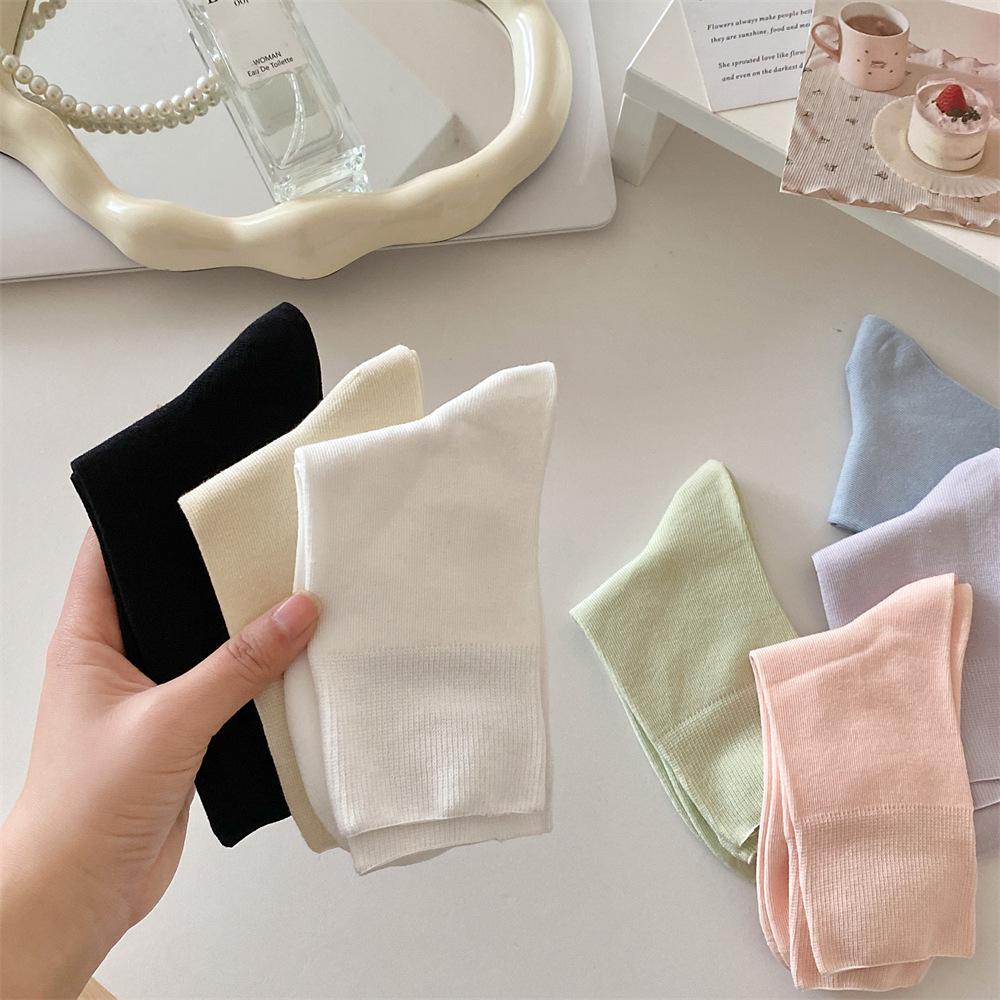 Thin Boneless Confinement Socks Solid Color Anti-Pilling Stacking Socks Summer Sweat-Absorbing And Breathable Medium Tube Socks Versatile Cotton Socks