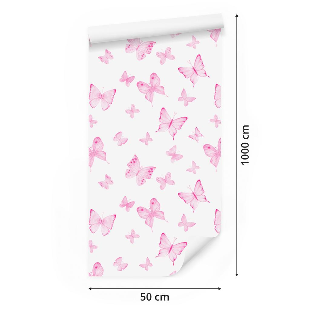 Butterflies wallpaper white and powder pink for living room and bedroom 50x1000