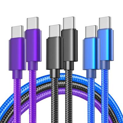 Нейлоновый кабель для быстрой зарядки с двумя разъемами Type-C для телефонов iPhone 15, Samsung, Huawei и Xiaomi
