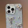 For iPhone 16 Case Electroplated Bowknot Glitter Epoxy Phone Back Cover with Strap