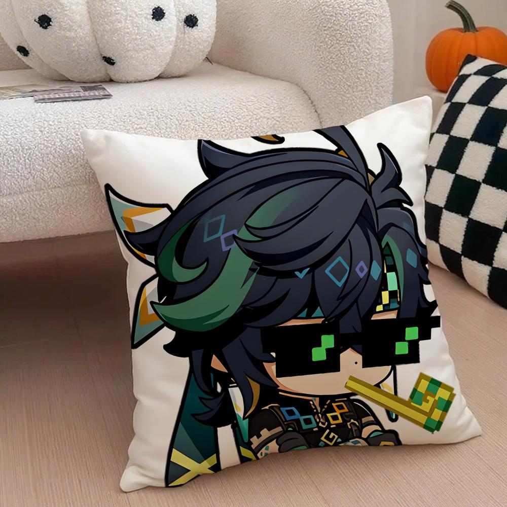miHoYo hot funny Genshin emotes meme Cushion Cover Throw Pillow Cover Hidden Button Durable Polyester Chair Cushion