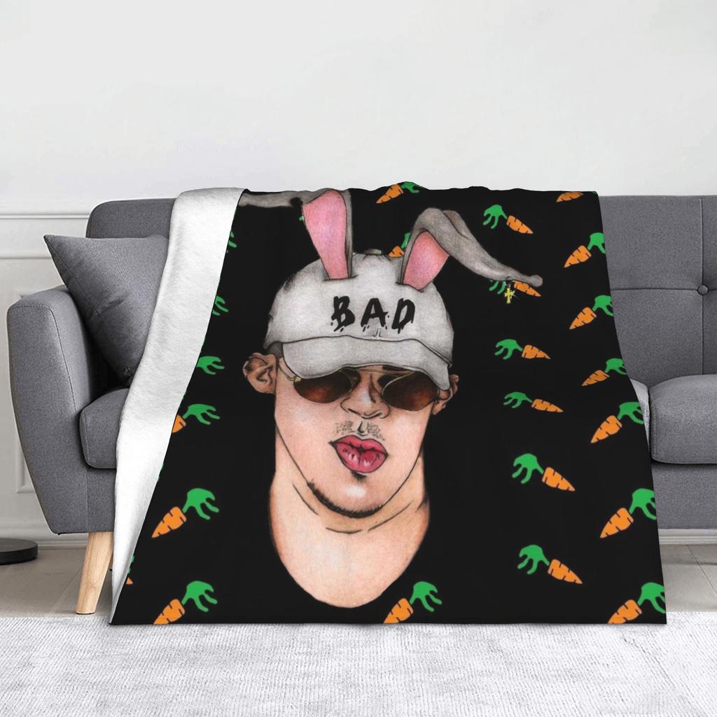 Bad Bunny Collage Puerto Rico Blankets Flannel Print  Breathable Lightweight Throw Blankets for Bed Outdoor Bedspread