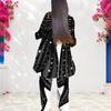 Women Plus Size Black Printed Round Neck Long Sleeve Layered Top And Long Pants Two Piece Set