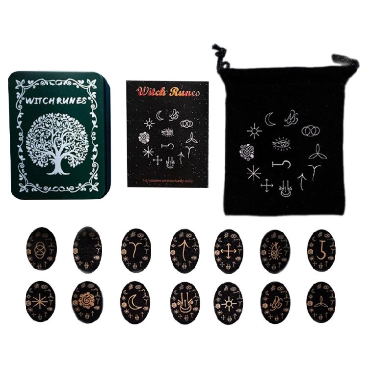 Набор рунических камней, руны из массива дерева с коробкой для путешествий, гаданий, колдовства