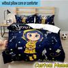 3pcs Custom Name Mystery Coraline's World Bedding Set Includes 1 Duvet Cover & 2 Pillowcases for All Seasons Dormitory Home Decor Christmas gifts