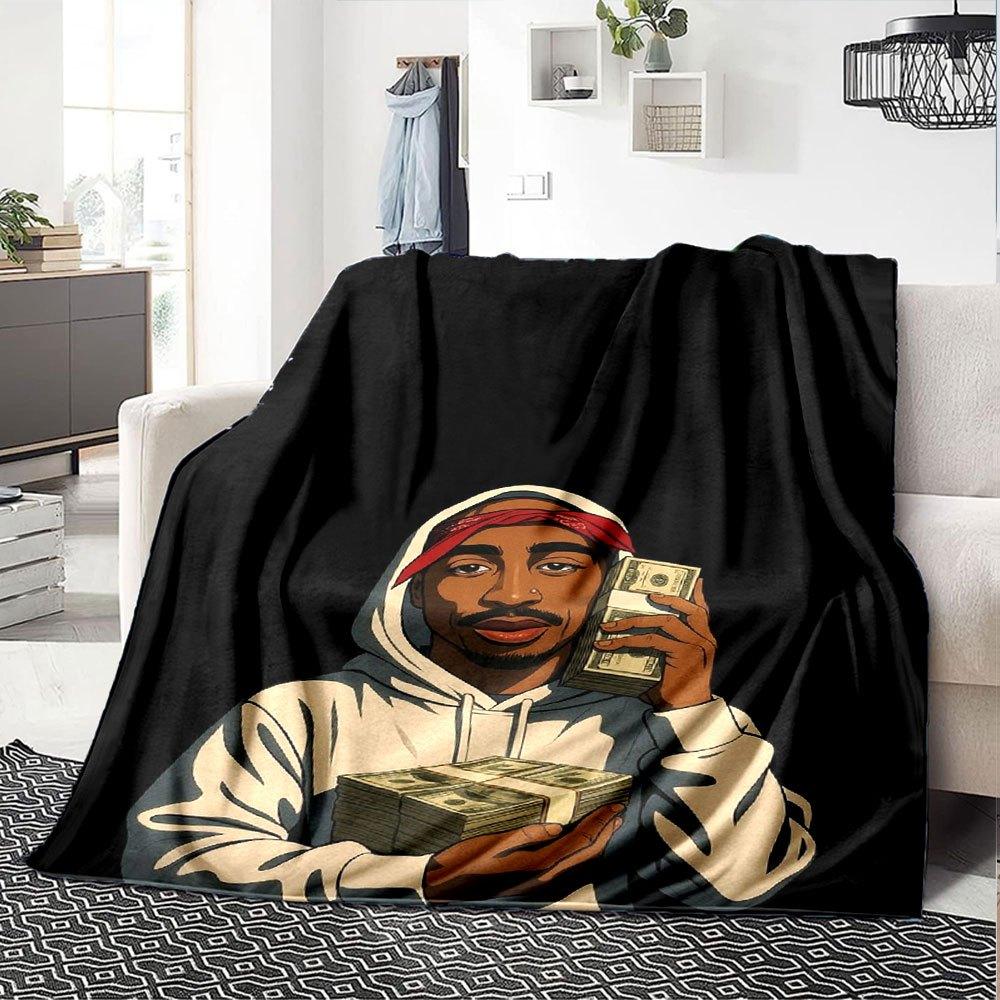 1 шт. Плед в стиле Hip Hop 2Pac, Мягкий, Легкий, Для всех сезонов, Многоцелевой плед для дивана, кровати, офиса и пикников, Французский стиль с культовыми обложками альбомов и цитатами