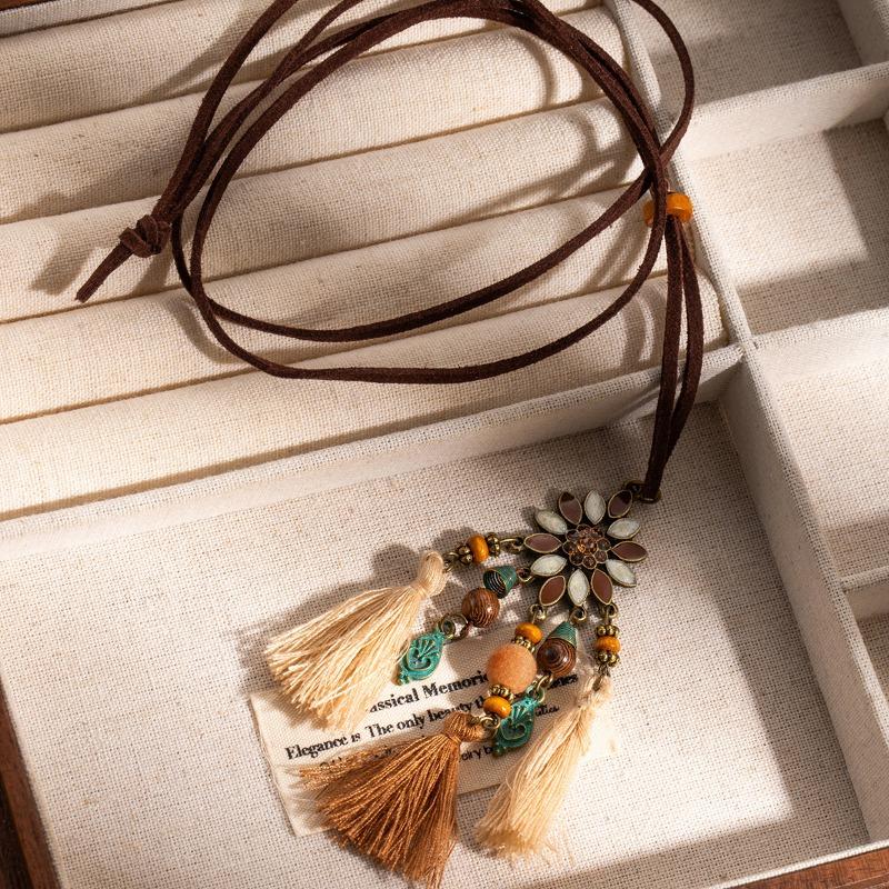 Винтажный этнический стиль, персонализированная цепочка для свитера, плетеная кисточка, кольцо-подвеска с бабочкой