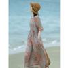 Elegant Light-color Printed Cotton and Linen Medium and Long Dress for Women's 2025 Summer New Product Loose and Casual Over the Knee Waist and Thin