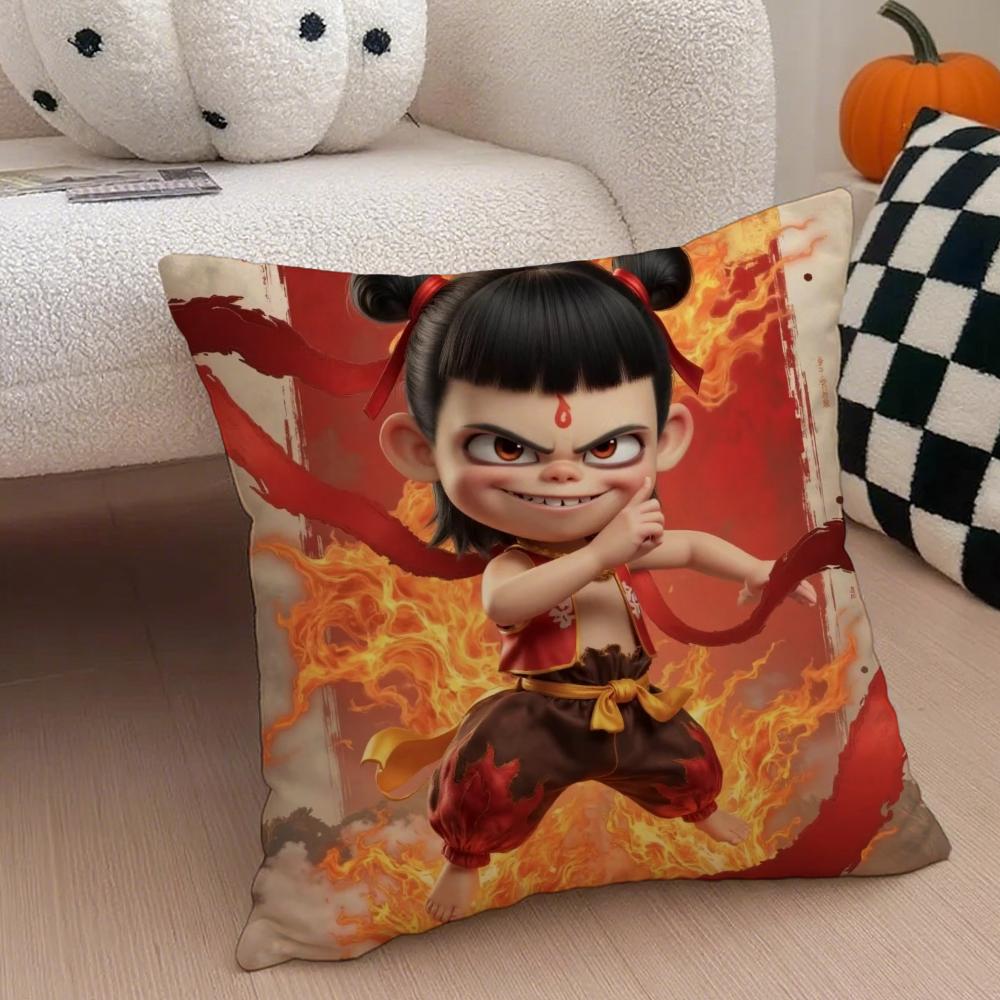 Popular Chinese Mytho Animation NNezha Cushion Cover Throw Pillow Cover Hidden Button Durable Polyester Chair Cushion