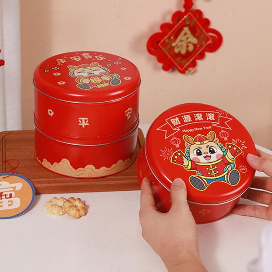 Год Дракона, коробка для печенья, китайские иероглифы, закуски, коробка конфет, круглая детская жестяная подарочная коробка, украшение для дома на Новый год