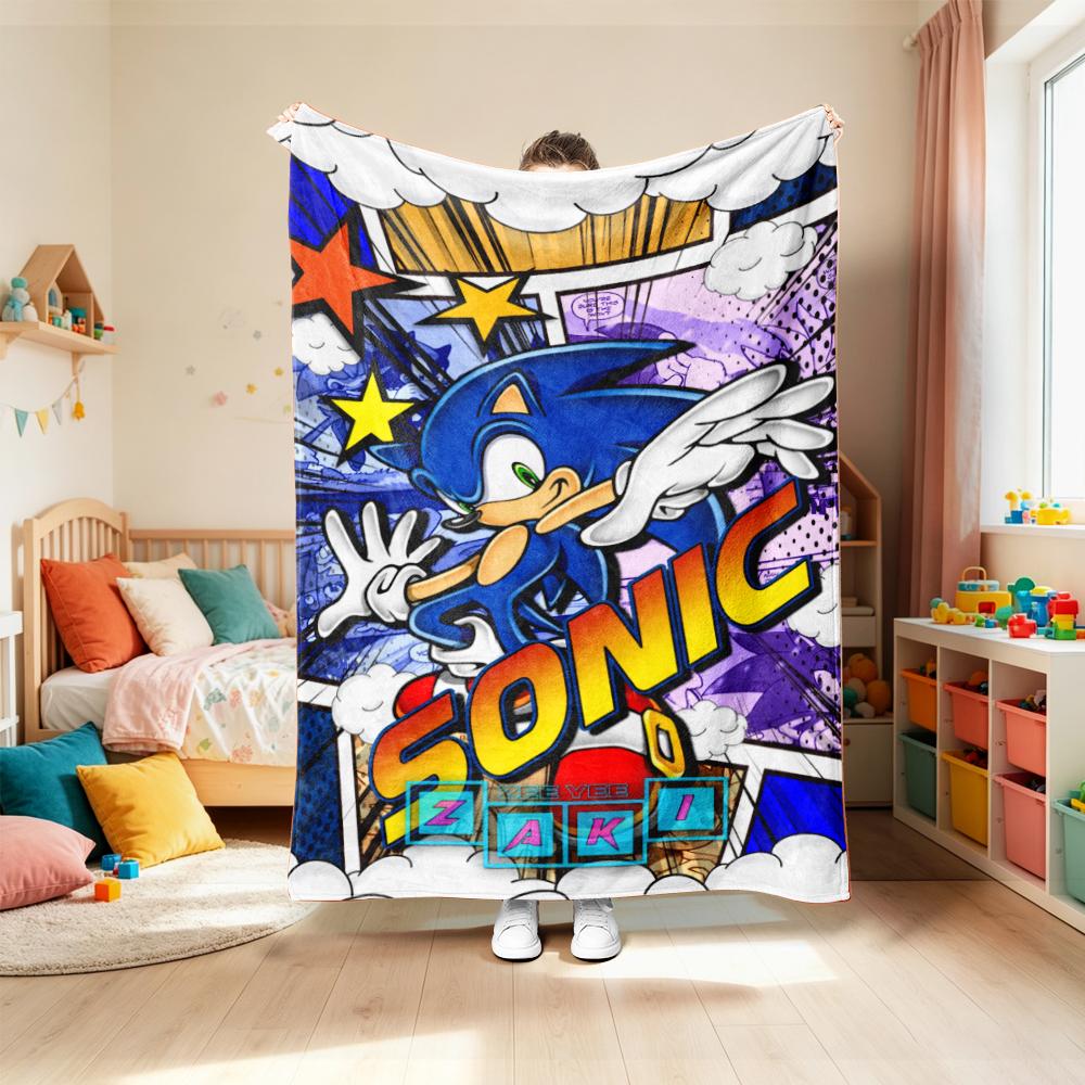 Teens Cartoon Gifts Flannel Throw Blanket Sonic Flannel Blanket Soft Warm Comfortable for Living Room Car Camping Dormitory best