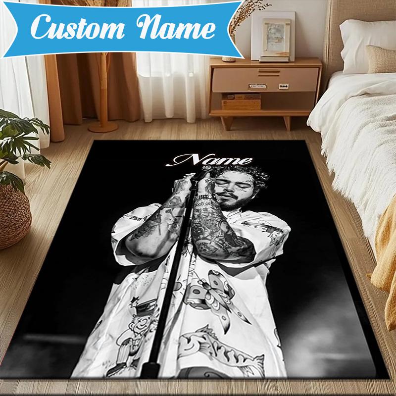 Custom Name Rap Music Malone Rug Game Carpet, Floor Mat for Bedroom Living Room Entryway Rug, Home Decor Idea Gift for Christmas birthday