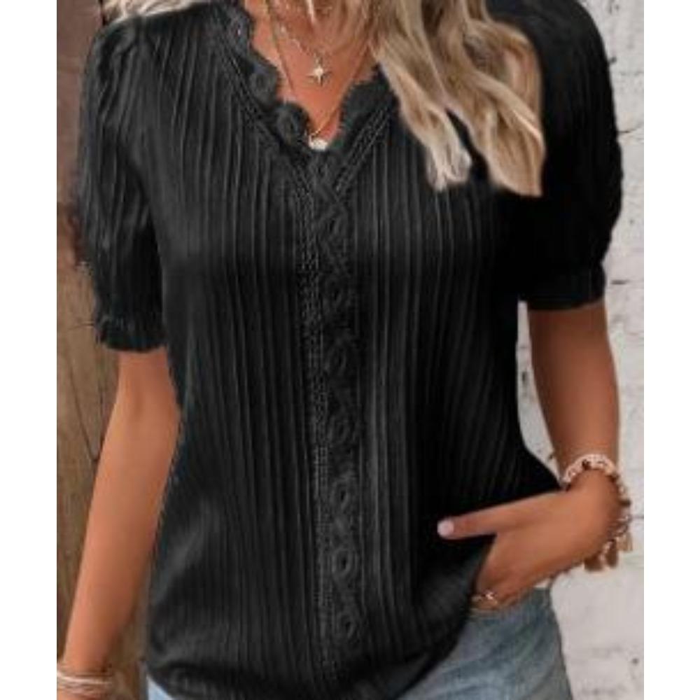 QICED Женские модные повседневные летние однотонные блузки и рубашки с v-образным вырезом и короткими рукавами с принтом