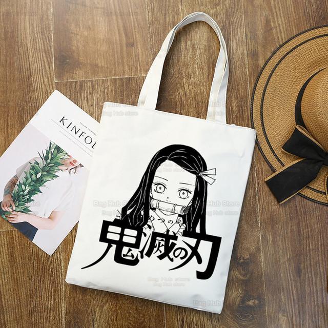 Tanjiro Nezuko Demon Slayer Холст Сумка Harajuku Женский Kimetsu No Yaiba Сумка для покупок Колледж Оригинальная сумка через плечо Ежедневное использование