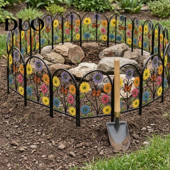 Decorative Metal Yard Fencing Garden Fence Animal Barrier, Butterfly Floral Wire Panel Border, Arched Rustproof Flower Bed Barrier Panel, for