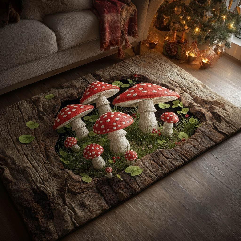 Ethnic Style Mushroom Stone Hole Printed Carpet Forest Plant 2D Printed Door Mat Living Room Bedroom Home Decor Carpet