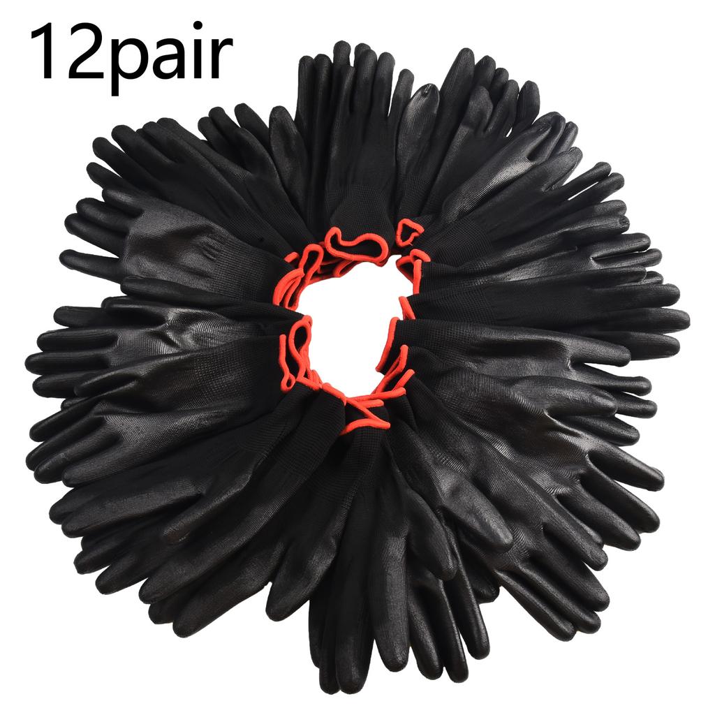12 Pairs PU Coated Work Gloves Safe Coating Daily Gloves Hand Protective PU Nylon Antiskid Dust-Proof Practical Work Gloves