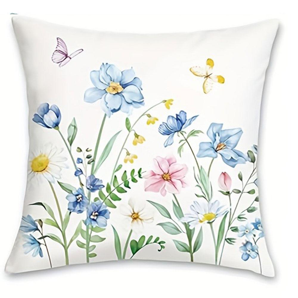 Spring Floral Rustic Style Pillowcasebedroom Living Room Sofa Home Decor Polyester Cushion Cover With Zipper